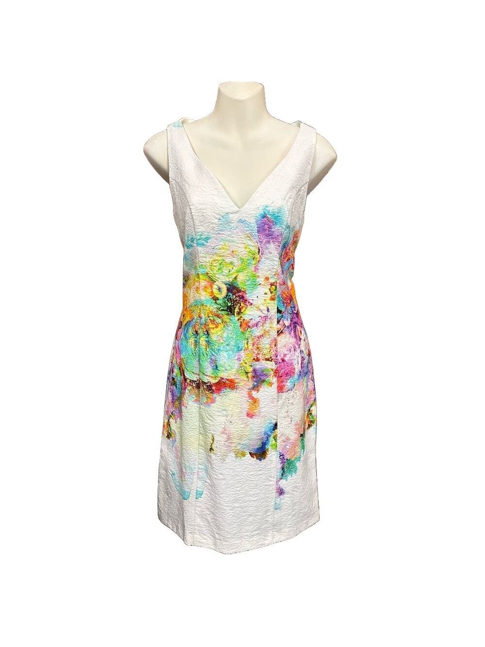 Paul Brial Textured Floral Art Dress Sheath Jacquard Multicoloured Sleeveless M